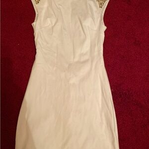Bebe Cream Embellished Mini Dress